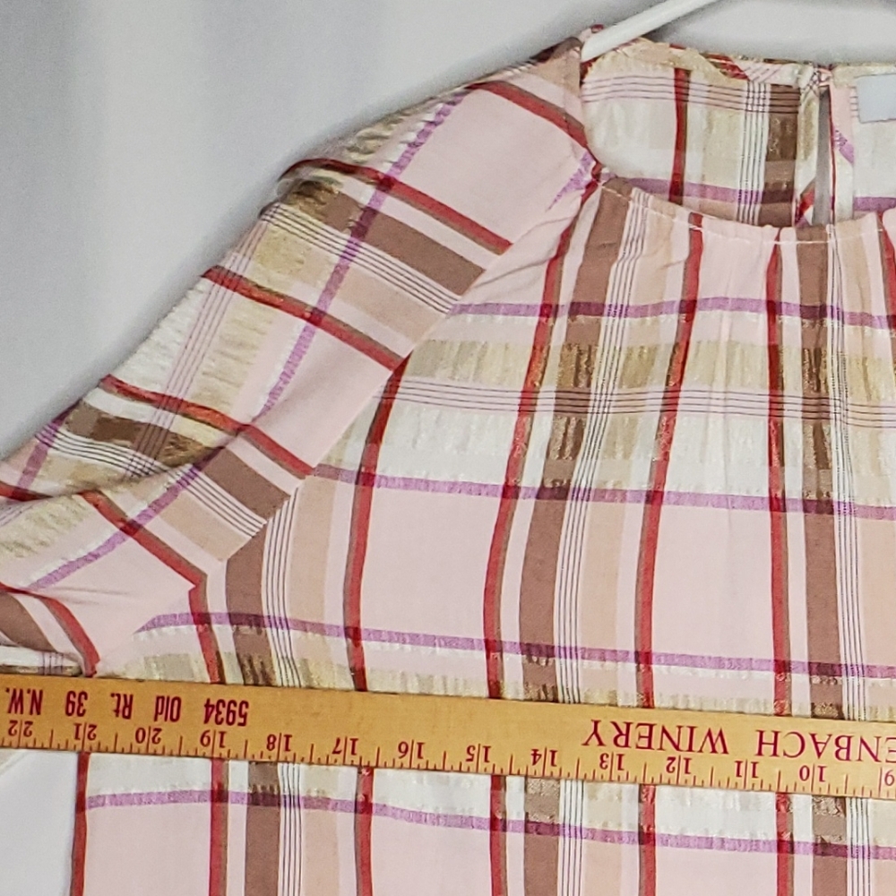 Pearl Lela‎ Rose Top Womens XS Pink Plaid Oversized 3/4 Raglan Sleeve Farmhouse - Picture 6 of 8